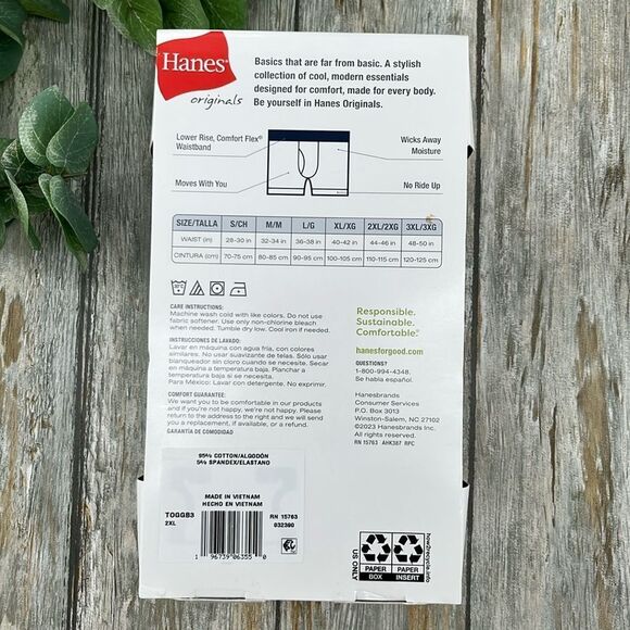 Hanes Originals Boxer Briefs, Moisture-Wicking Stretch Cotton 3-Pack Size 2XL - Picture 2 of 9